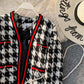 Small fragrant clothes contrast color thousand bird lattice short suit coat  1638