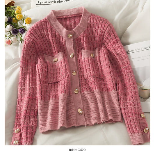 Pull femme col rond cardigan simple boutonnage coupe slim 1827