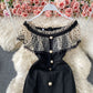 Robe en maille à pois ondulés à une épaule de style mature léger tempérament 2954