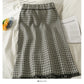 Hong Kong style retro Plaid medium length tassel high waist skirt  2611