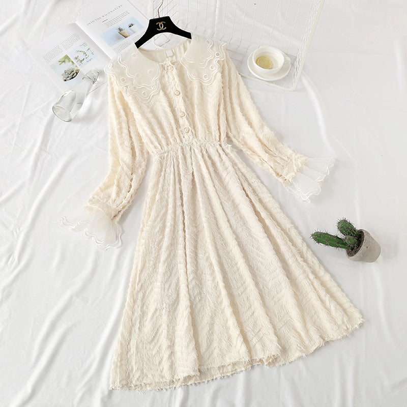 Robe vintage française pour fille en mousseline de soie, avec pompons, en dentelle, col de poupée, jupe à bas 2463