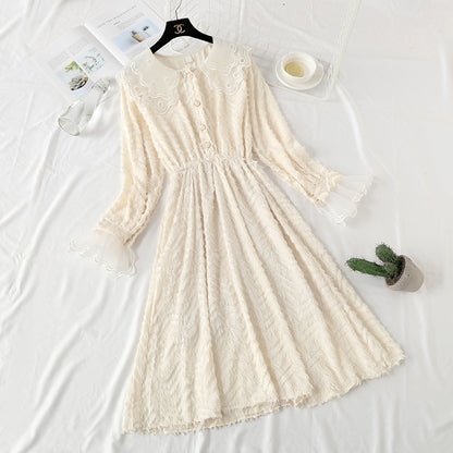 Robe vintage française pour fille en mousseline de soie, avec pompons, en dentelle, col de poupée, jupe à bas 2463