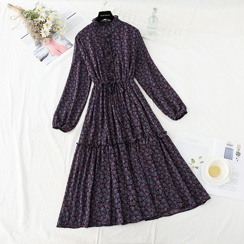 New spring and autumn single breasted slim floral dress for women  2242