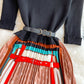 Robe plissée en patchwork de maille à col montant et contraste 3355
