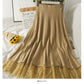 New lace stitched vertical stripe elastic waist slim skirt  2626