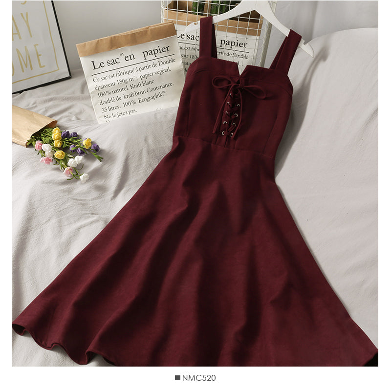 Korean version of slim waist high waist foreign style suspender skirt  2700