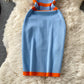 Fashion contrast color stitching slim wrap hip skirt  2736