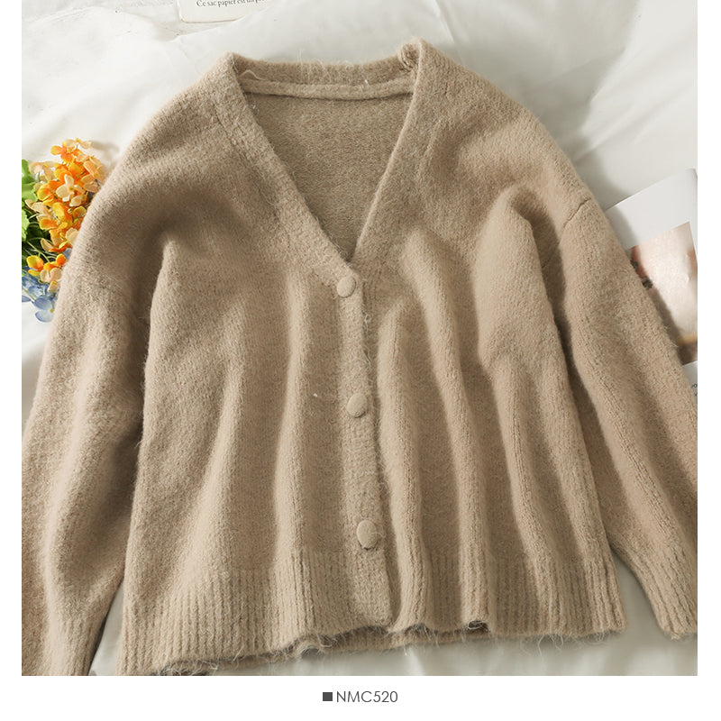 Pull femme col bas cardigan simple boutonnage haut à manches longues couleur unie polyvalent 2044