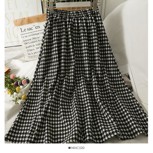 Jupe mi-longue taille haute à carreaux vintage de Hong Kong avec large ourlet 2568