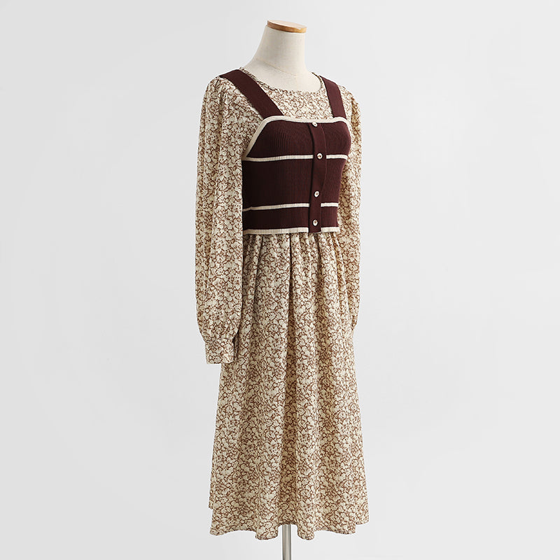 Gilet robe fleurie style étranger costume de mode vieillissant jupe ensemble deux pièces 2429