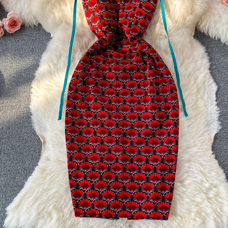 Jupe fleurie sexy dos nu slim robe portefeuille aux hanches 2822
