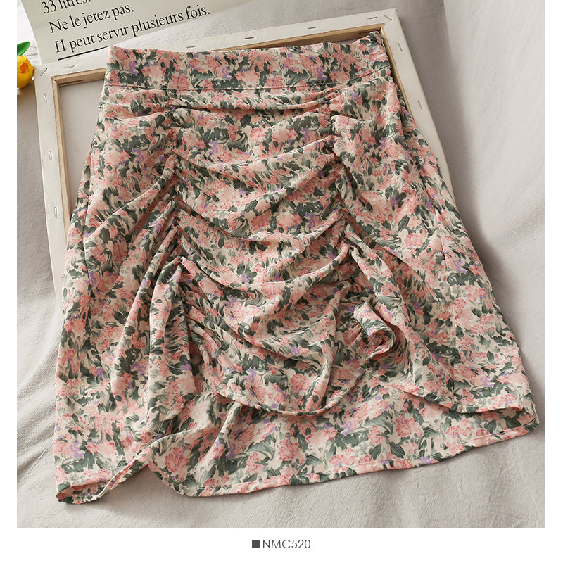 Korean floral pleated high waist skirt  2618