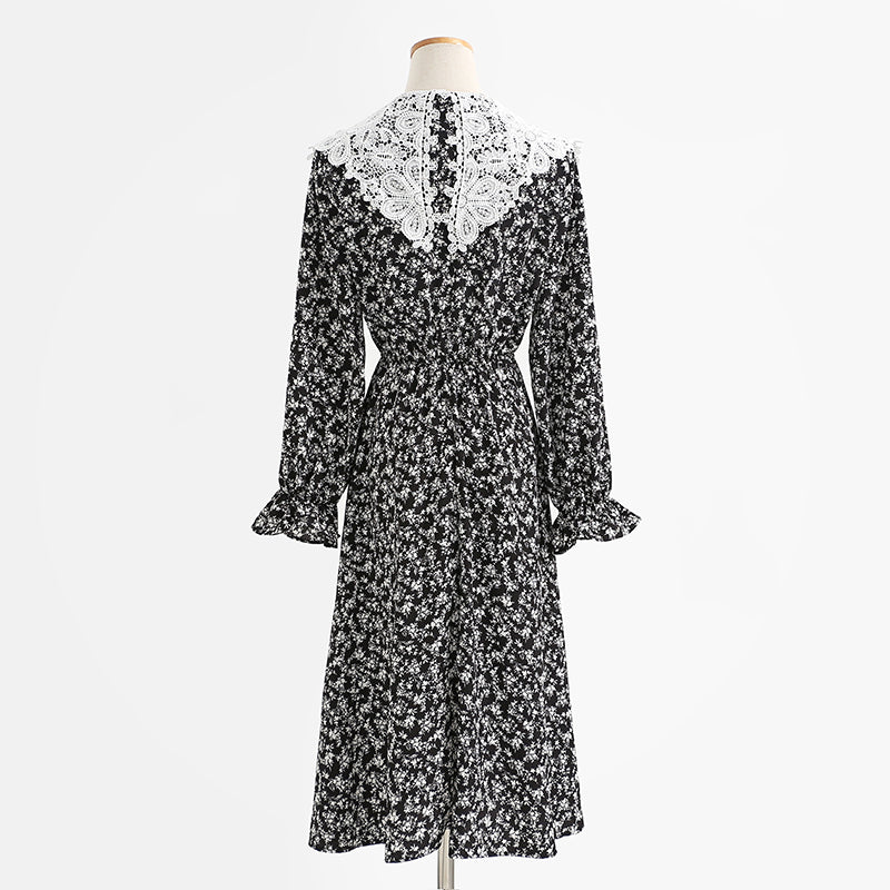 New doll neck Korean long sleeve Floral Dress  2439