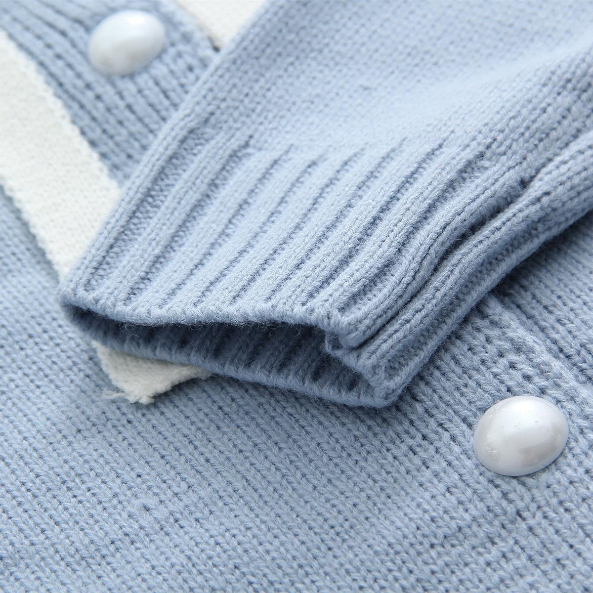 Pull à manches longues à col bleu marine, cardigan en tricot avec nœud papillon pour étudiant 1414