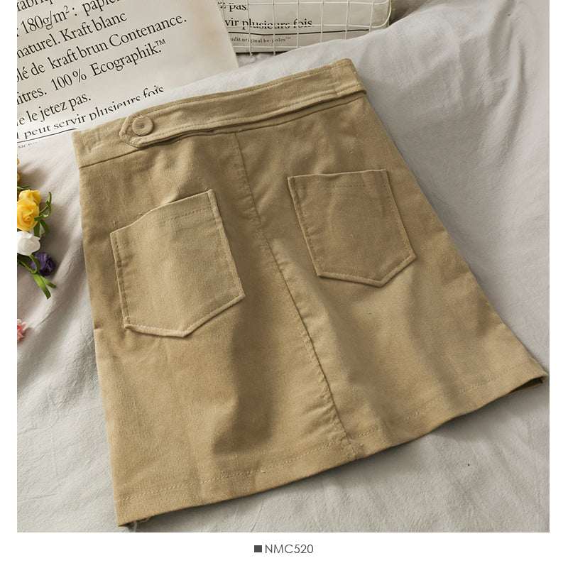 Simple and versatile solid high waist casual A-line skirt  2665