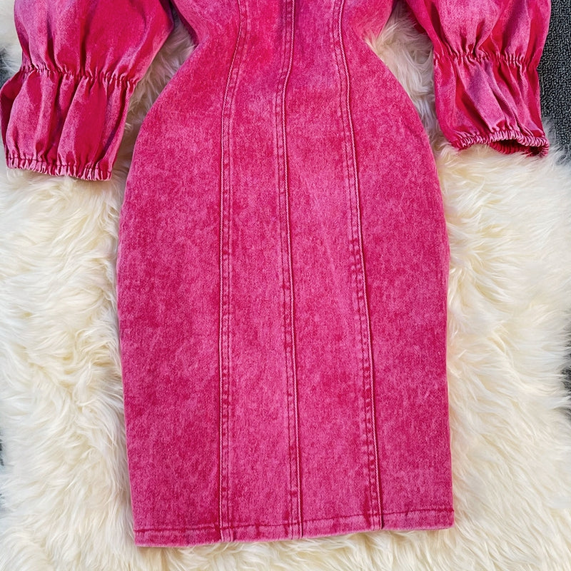 Robe en jean sans bretelles à épaules dénudées coréenne 2964