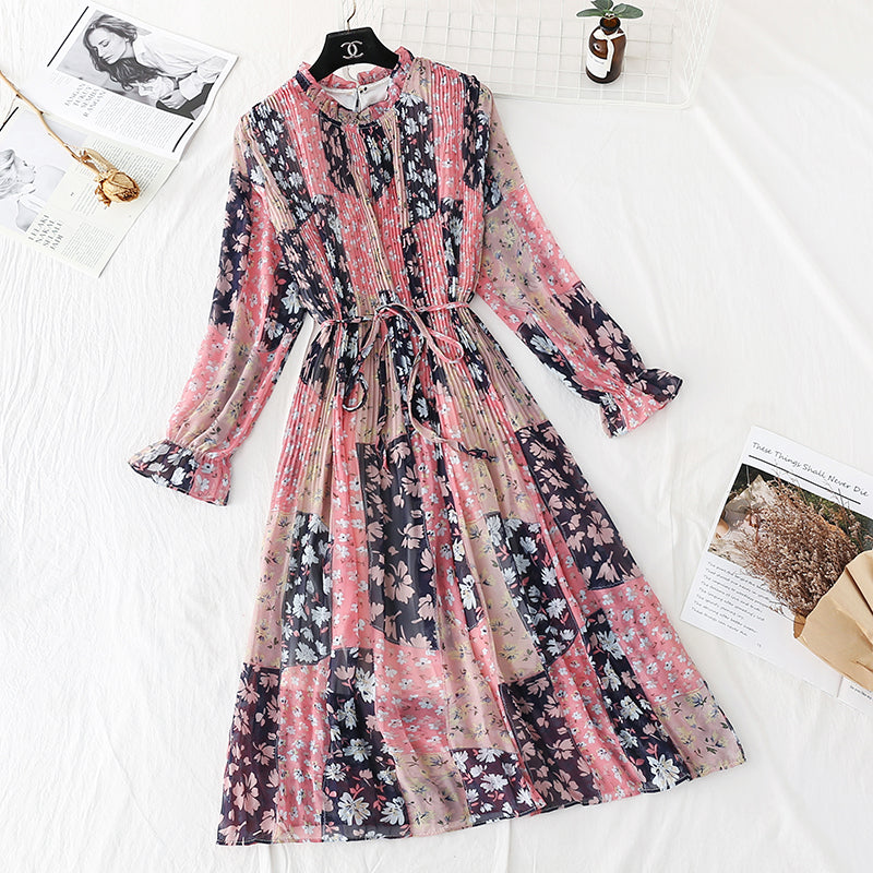 French Vintage chiffon long skirt loose a-word slim large  2384