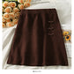 Hong Kong style retro disc buckle elastic waist thin striped A-line skirt  2644
