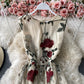 Robe col rond brodée de roses en maille vintage française 2942