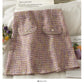 Jupe portefeuille taille haute en tweed à carreaux rétro de style Hong Kong pour femme 2539