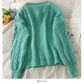 Pull femme col T cardigan haut ample et fin, pull polyvalent à manches longues en lin 2069