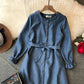 Robe à lacets à volants et taille haute à col rond 3398