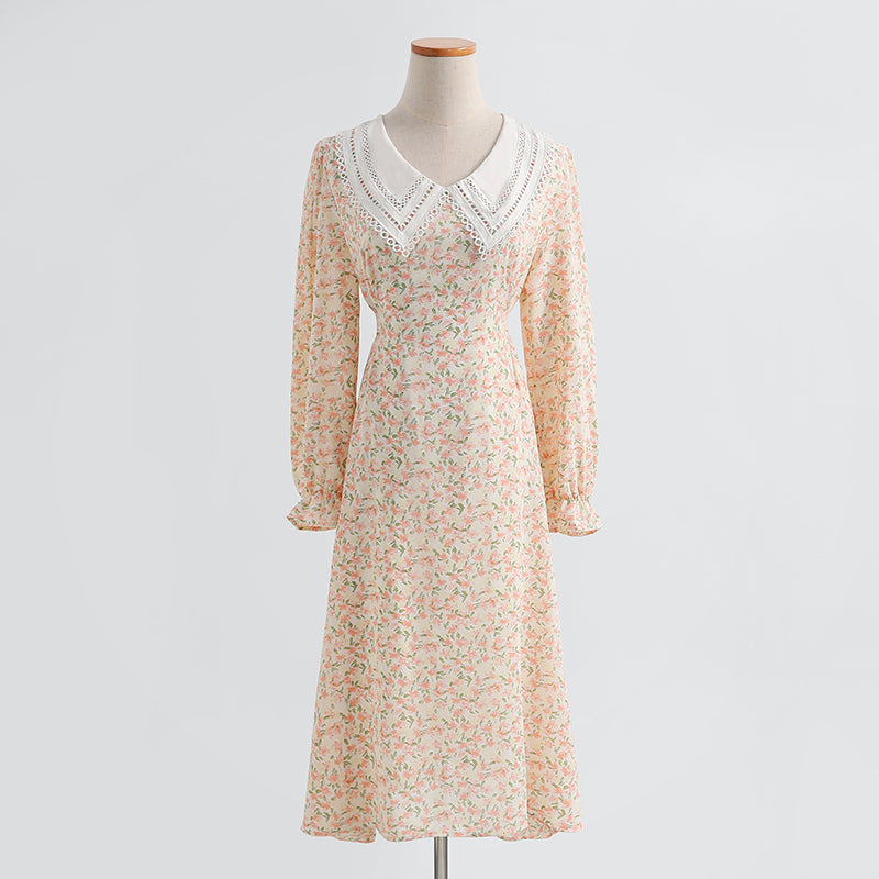 Lady temperament floral skirt long sleeve thin Chiffon fairy skirt  2182