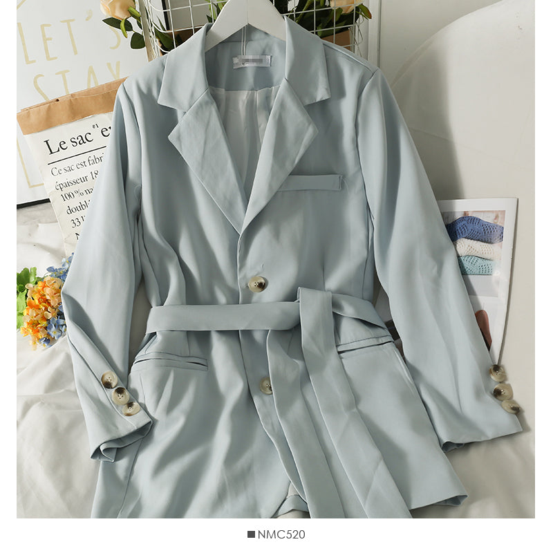 Costume taille haute à deux boutons avec nœud papillon pour femme, manteau moyen et long 2096 