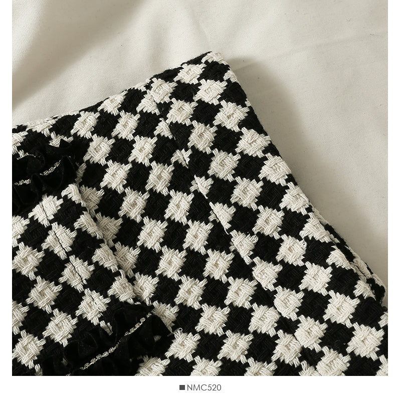 Korean retro color blocking Plaid high waist slim and versatile A-line skirt  2629