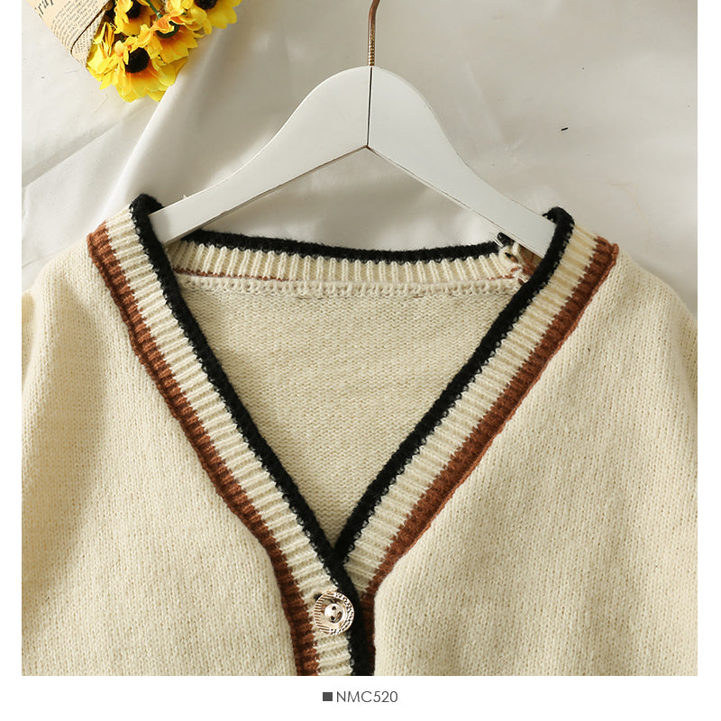 Pull femme rayé col bas cardigan simple boutonnage sur le dessus 1984