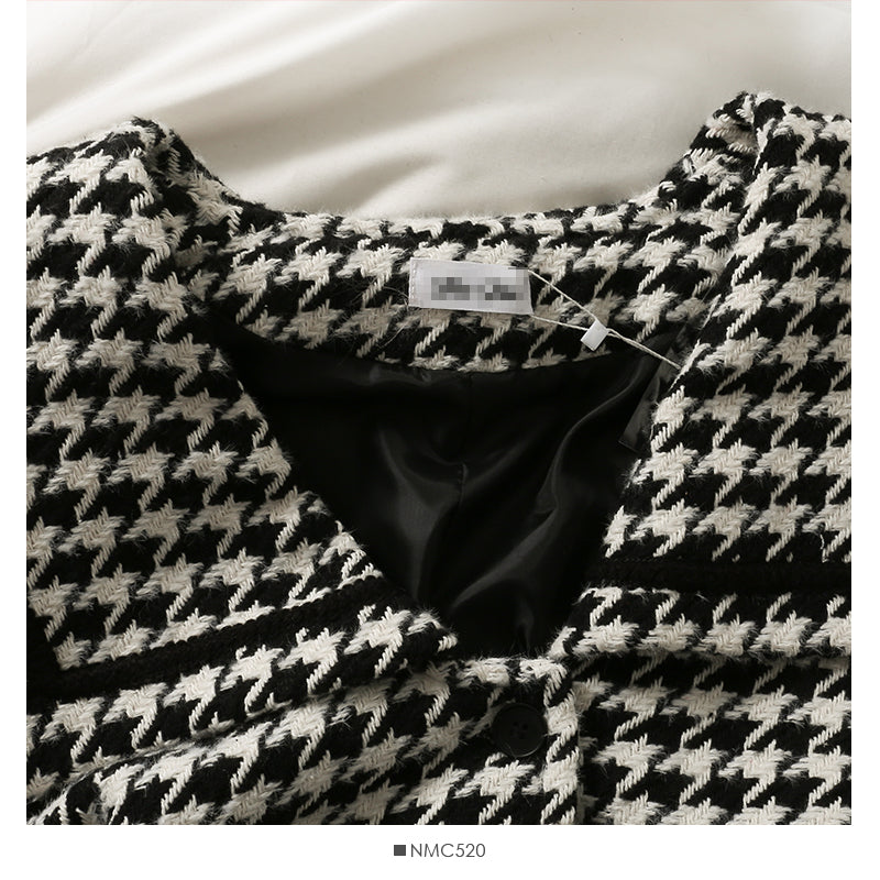 Loose and thin thousand bird check cardigan thickened coat in autumn and winter  2091