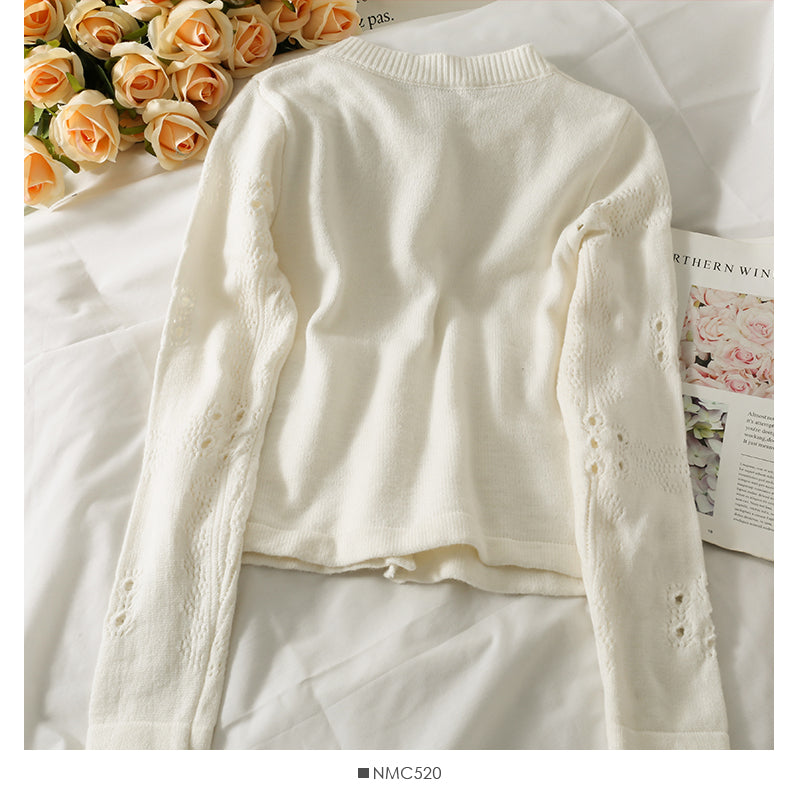 Pull femme creux crochet poche design haut coréen pull simple 2059