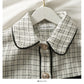 French small Plaid loose Lapel long sleeve small shirt top  2102