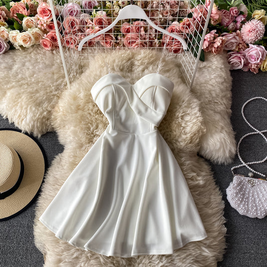 Low cut Strapless A-line skirt suspender dress  2928