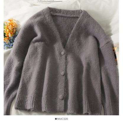 Pull femme col bas cardigan simple boutonnage haut à manches longues couleur unie polyvalent 2044