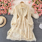 ROBE EN DENTELLE À NŒUD mi-longue et taille fine 3232