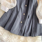Robe trapèze à taille étroite, boutonnage simple, manches bouffantes, col carré, 3117
