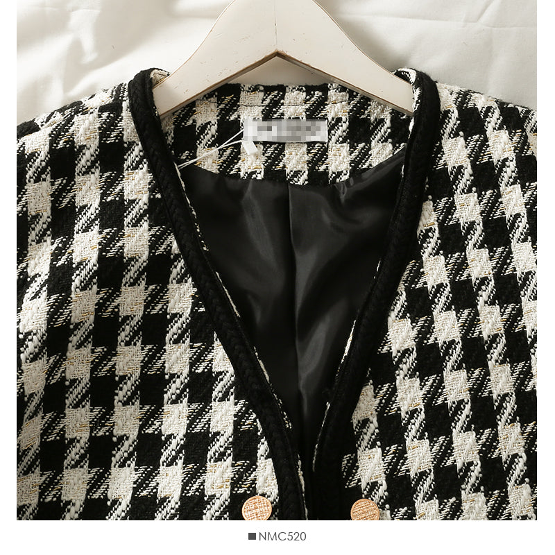 Thousand bird lattice loose small coat women's autumn long sleeve versatile top  2105
