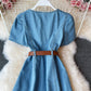 Robe en jean coupe-vent légère, col carré, fermeture à la taille, manches bouffantes, 3193