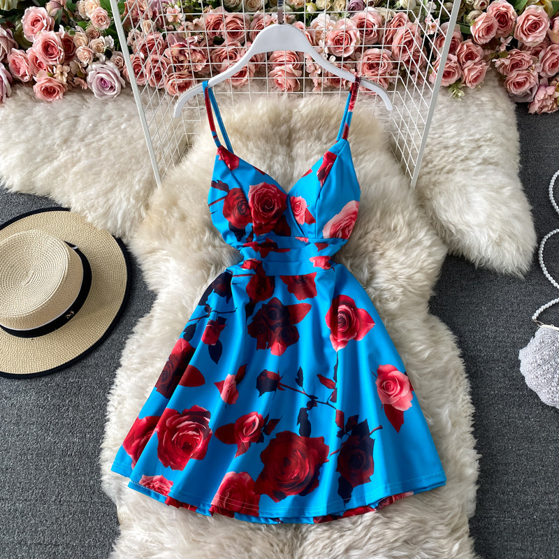 Robe trapèze à imprimé tempérament avec dos slim 2807