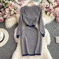Robe en maille serrée élastique en forme de A avec petit nœud parfumé 3256