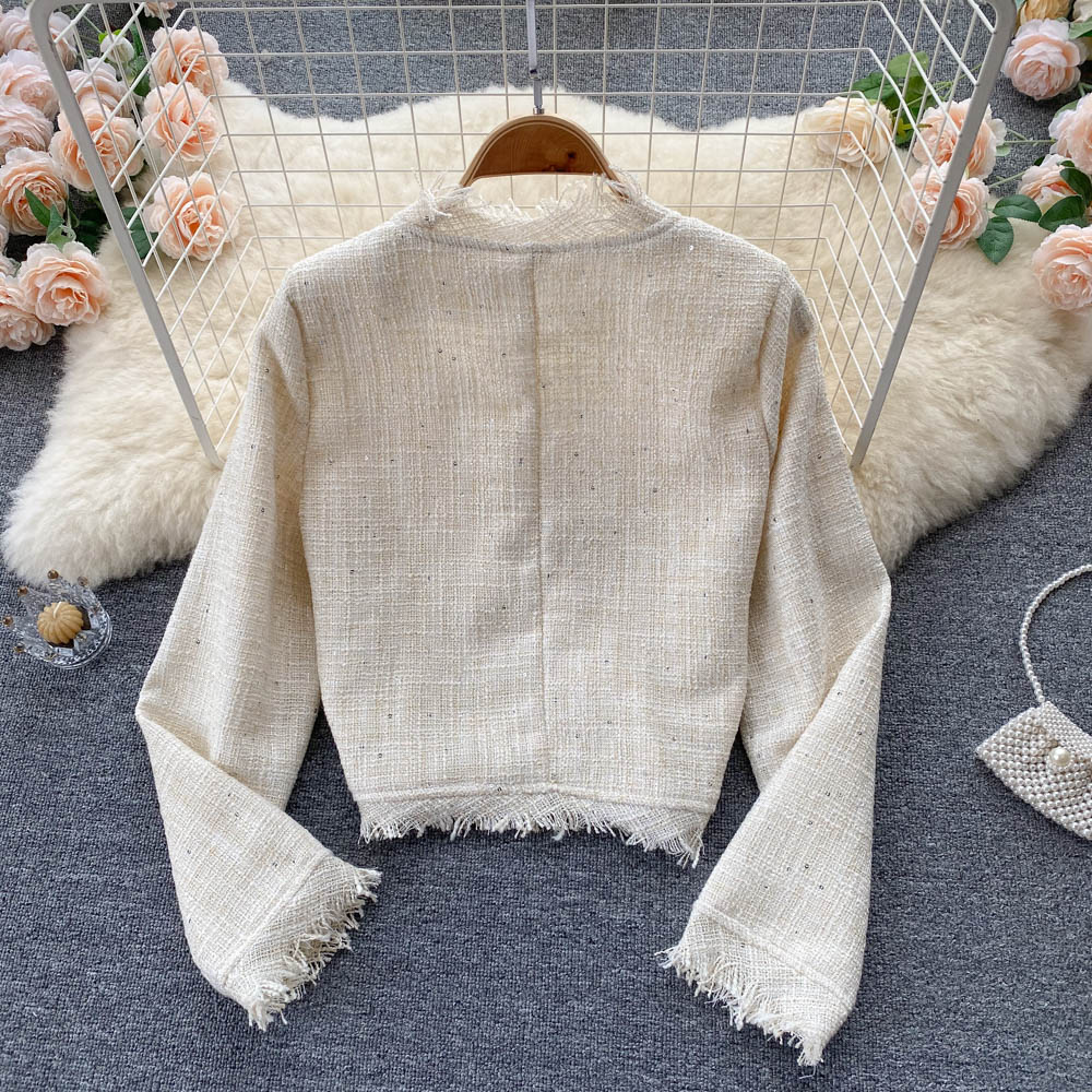 Vintage small fragrance tweed coat V-neck coat  1556