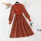 Floral dress new style stitching shows thin temperament slim fit with a bottomed sweater  2136