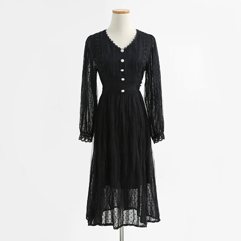 New women's skirt retro stitching lace fairy skirt temperament gentle dress  2247
