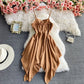 Solid lace up slim sleeveless irregular large hem strapless dress  2721