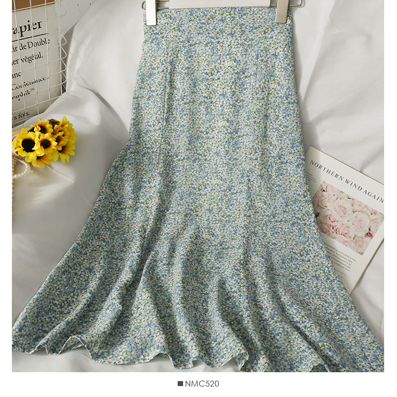 Hong Kong style retro floral high waist slim casual skirt  2637
