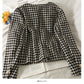 Korean retro three button short thousand bird lattice small suit for women  2087