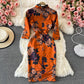 Robe à col montant en dentelle cheongsam fendue 3244