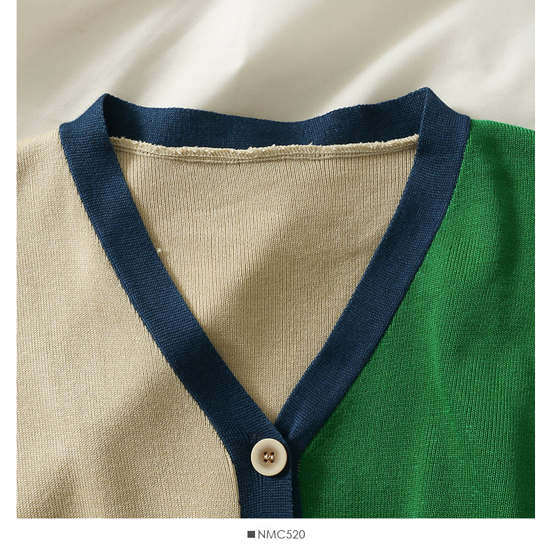 Haut cardigan à simple boutonnage avec coutures contrastées vintage Hong Kong pour femme 2025