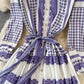 Robe simple boutonnage à revers et lacets à imprimé doux 3368